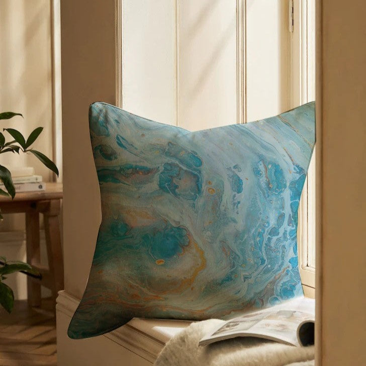 Blue Opal Marble-Stone Cushion Cover